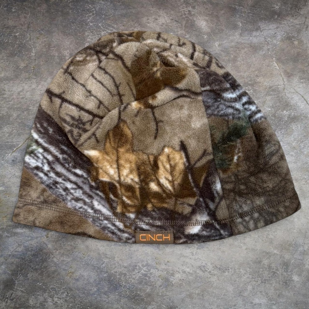 Vintage Cinch Camo Fleece Beanie Hunting Outdoors Workwear Skull Cap Adult Y2K